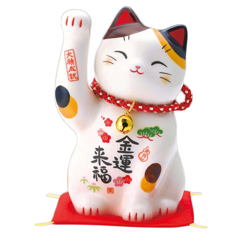 樂天商城 - 幸運 招福 縁起物 招き猫　彩絵金運来福招き猫(鈴付・中）