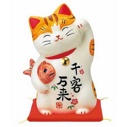 彩絵千客万来招き猫（大）