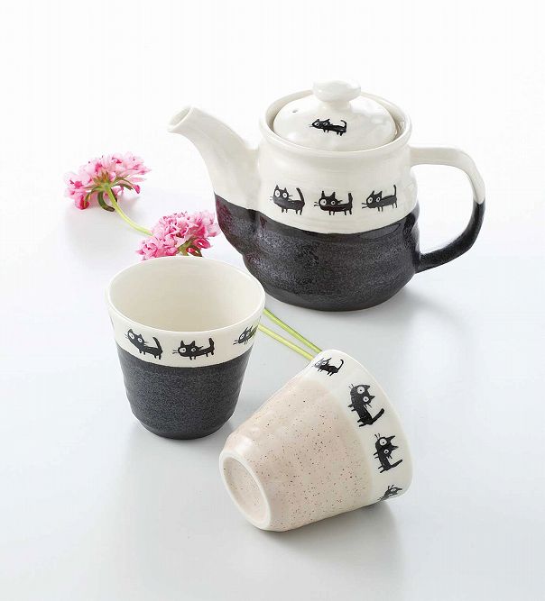 ラッピング無料/ 黒ネコ茶器揃 /ギフト 贈り物 プレゼント 敬老の日　新築祝い 引き出物 母の日 父の日