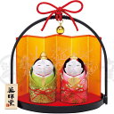 雛人形 コンパクト 陶器 小さい 可愛い ひな人形/ 錦彩ちりめん花くるみ雛(丸手籠付) /ミニチュア 初節句 お雛様 おひな様 雛飾り