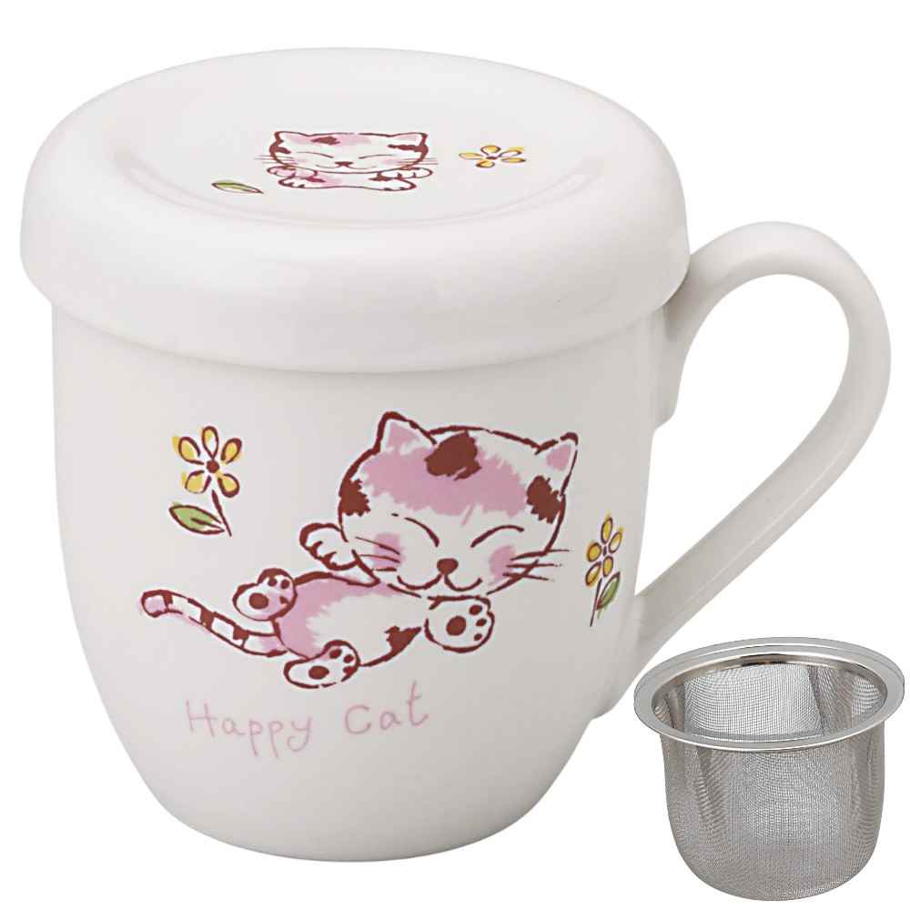 コーヒー カップ コップ/ 蓋付ファンシーマグ ネコ 網付 /業務用 家庭用 ネコ 猫 ねこ お祝い プレゼント 珈琲 おしゃれ かわいい インスタ /和食器