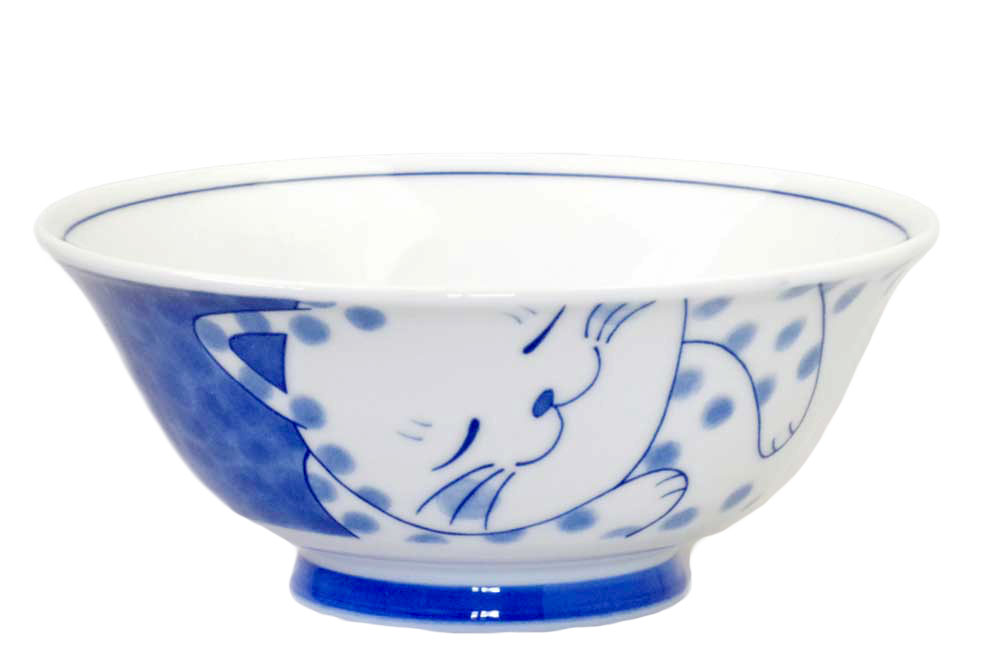 軽量 薄手 中華 どんぶり ラーメン 丼/ ねこちぐらブチ 19cm麺鉢 /猫 ネコ 可愛い 家庭用 和み 癒やし ..