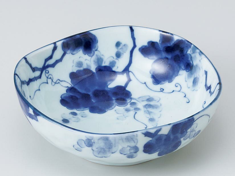 和食器 中鉢/ 藍染ぶどう 4.5深鉢 /陶器 業務用 家庭用 Medium Sized Bowl