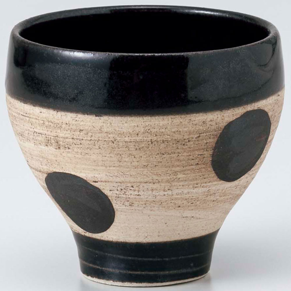 湯呑 長湯飲み/ ウッドベース黒釉水玉湯呑 /日本茶 業務用 家庭用 お酒もOK