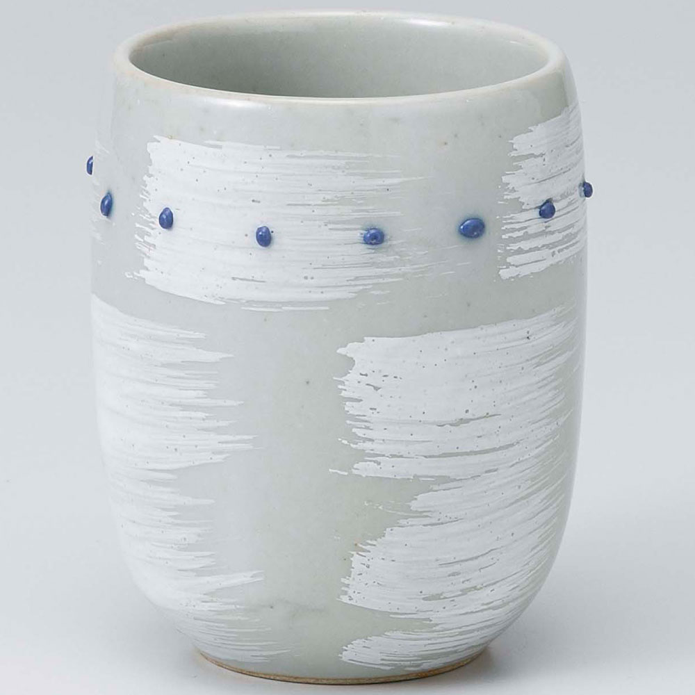湯呑 長湯飲み/ 白刷毛青ドット湯呑 /日本茶 業務用 家庭用 お酒もOK