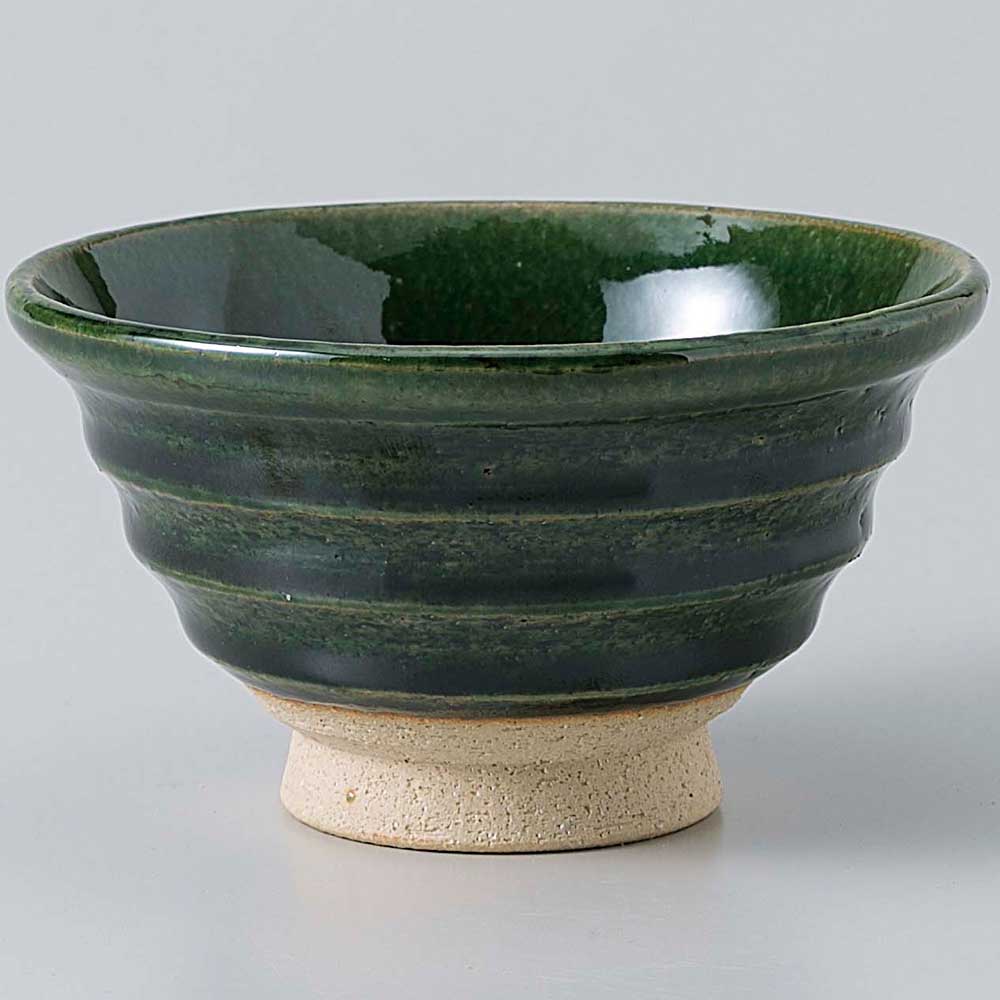 茶碗 陶器 緑色/ 織部 削り反茶碗　 /業務用 家庭用 Rice bowl