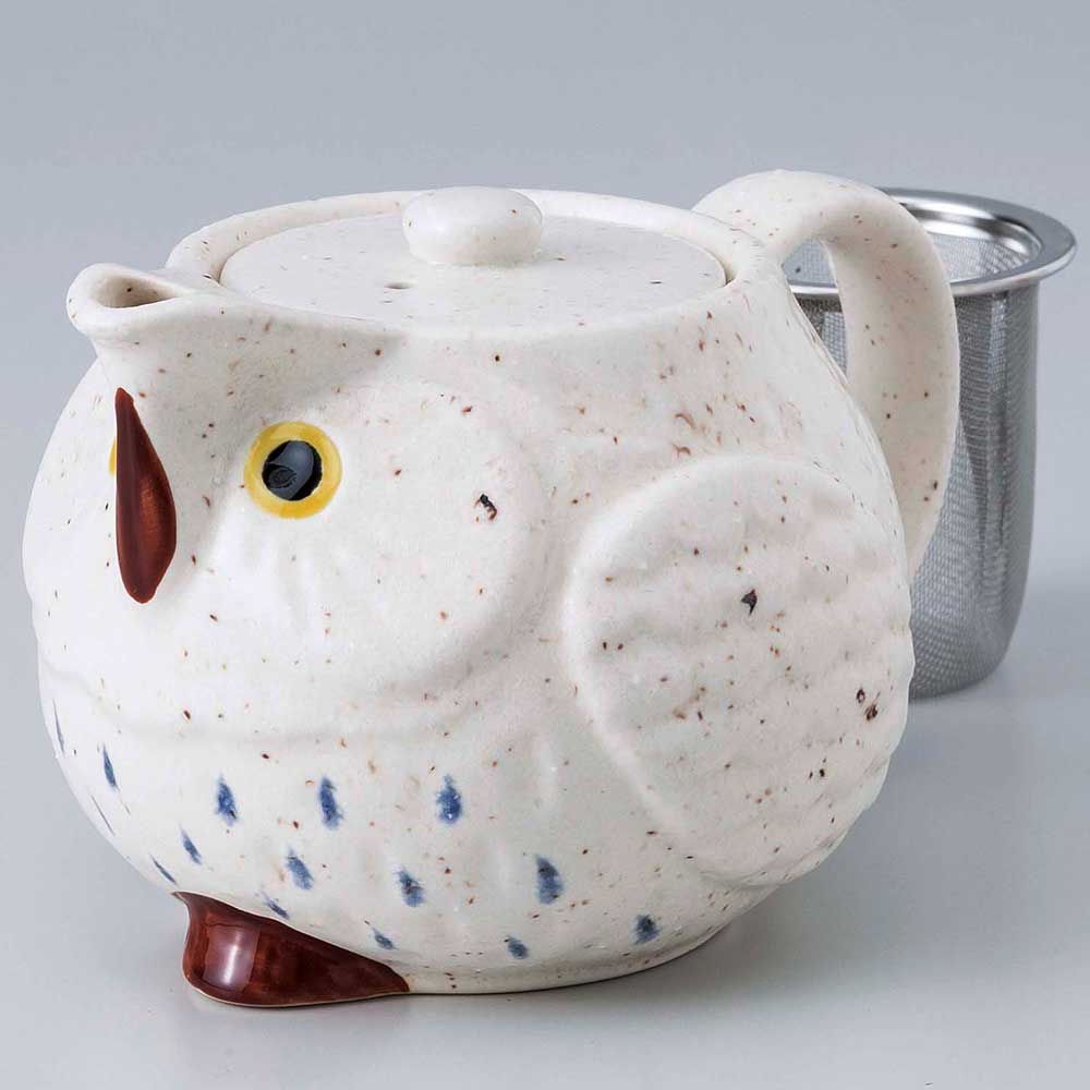 ティーポット 急須 ティータイム お茶 紅茶/ ふくろう（白）ポット（カゴアミ付） /家庭用 日常使い 業務用にも 敬老の日 母の日 還暦などのお祝い 贈り物 ギフトのサムネイル