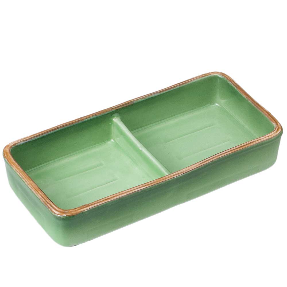 食器 仕切皿/ 緑彩2品