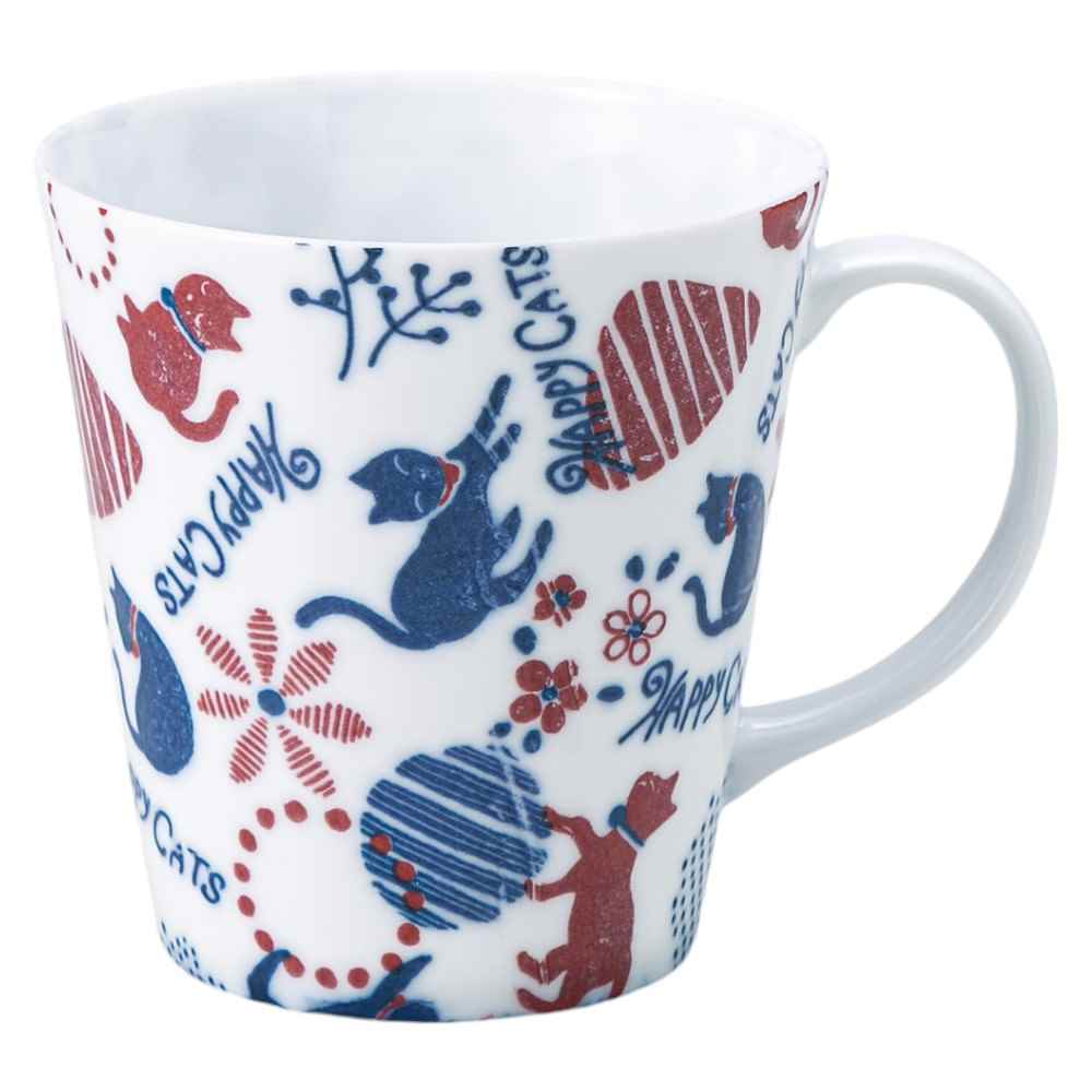 食器 マグカップ 猫 ネコ 可愛い/ かる〜い 軽量薄造りマグカップ HAPPY CATS /陶器 おしゃれ ギフト プレゼント 贈り物 カフェ