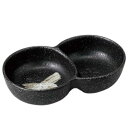 和食器 仕切皿/ 天正黒丸二品盛り /蕎麦用 薬味皿 焼き肉用 タレ皿 酒の肴 お通し 二品 三品 陶器 業務用