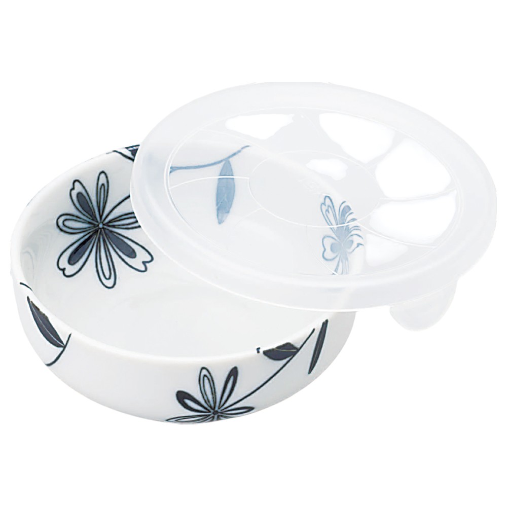 レンジパック 蓋付き フタ付き ボウル/ ノンラップ中鉢 黒花 /保存鉢 うつわ 漬物 作り置き 常備菜 日..