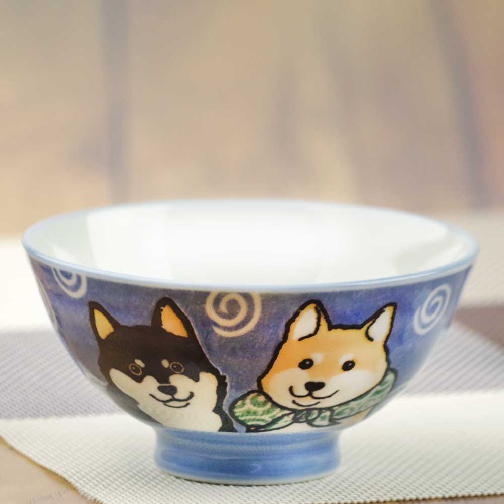 犬好き 小さめ 茶碗/ ダイエット茶碗 柴犬 (青） /女性用 ダイエット用 子供用