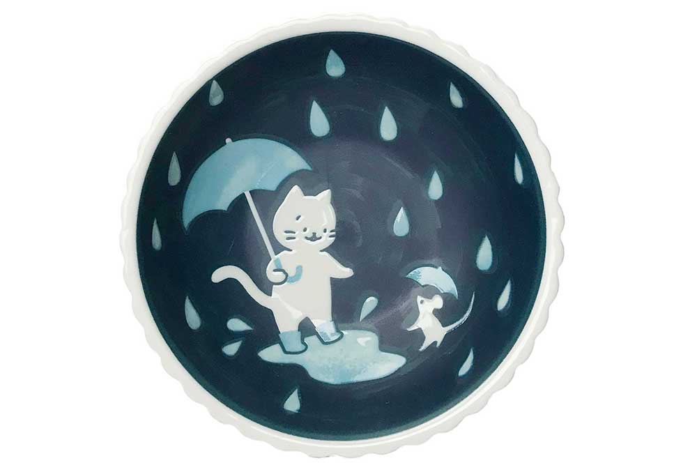 サラダボウル 一品副菜用/ ねこと雨の日16cm 小鉢 /洋食器 猫好き 飾り皿にも 贈り物