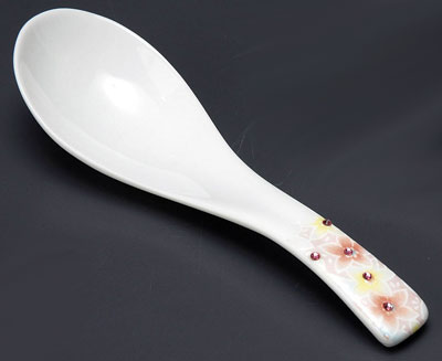 スプーン 陶器 カトラリー 匙/ ガーデンスープスプーン（ピンクフラワー） /業務用 家庭用 カフェ うつ..