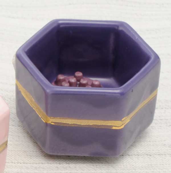 陶器 置物 お香立て/ 金帯六角ミニ香立鉢 紫(香玉付) /縁起 開運 プレゼント 贈り物 箱入り