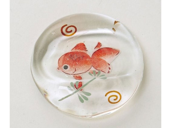 涼風ガラス箸置き 金魚赤 丸