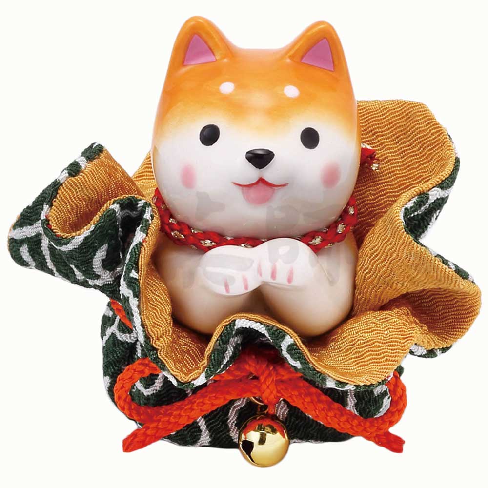 柴犬 置物 陶器/ わんこ日和おねだり柴犬(ふく福巾着) /可愛い インテリア 贈り物 プレゼント