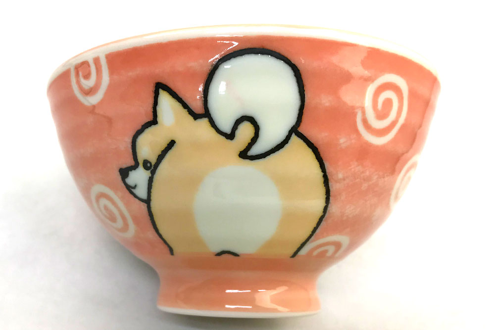 犬好き 飯椀 飯器/ 柴犬茶碗 赤 中平 /女性用 子供用