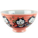 茶碗 猫 可愛い 招き猫/ 幸運招き猫茶碗 中平 赤 /毎日 家庭用 使いやすい