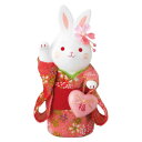 うさぎ 和風 置物 可愛い 和の縁起物/ 錦彩ちりめんハート花うさぎ(右手上げ・福) /おもてなし 接客 開店祝い プレゼント 贈り物