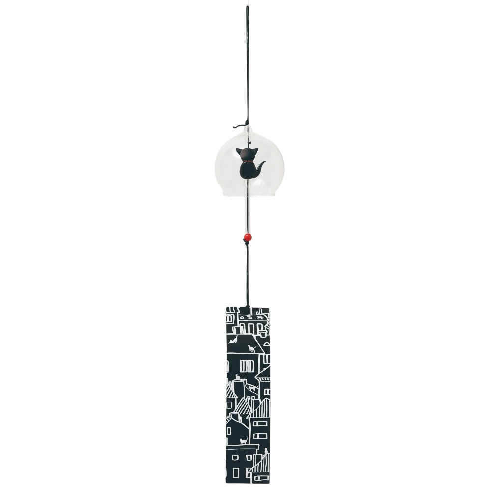 風鈴 陶器/ 手づくり硝子風鈴 黒猫 /祭り 縁日 クールビズ
