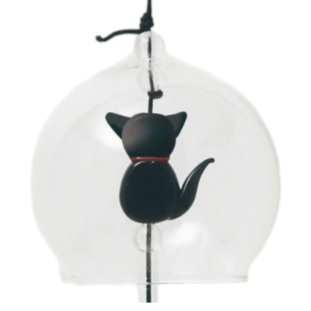 風鈴 陶器/ 手づくり硝子風鈴 黒猫 /祭り 縁日 クールビズ