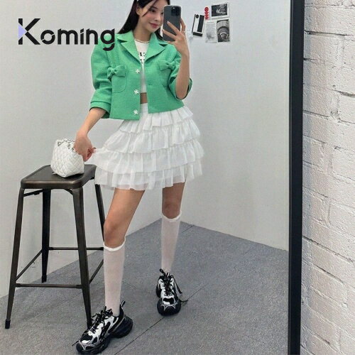 49314 ティアードミニスカート【LAGIRL】【Koming】 韓国ファッション レディースファッション ティアードミニスカート キッチュさ ボリュームのあるライン感 ウエストバンディング シルキーなテクスチャー クールな素材感 母の日のサムネイル