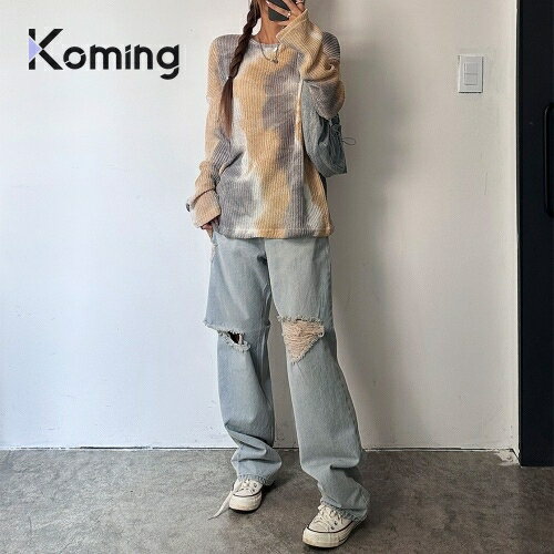ナチュラルダメージデニムパンツ-pt【LAGIRL】【Koming】 韓国ファッション レディースファッション デニムパンツ 古着スリット カジュアル ヴィンテージ フィット感 コットン生地 母の日のサムネイル
