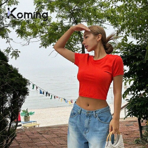 後ろ開きフック半袖Tシャツ-t【LAGIRL】【Koming】 韓国ファッション レディースファッション バックスリット半袖Tシャツ フェミニンなムード シンプルなデザイン コットンモーダルスパン混紡 快適な着心地 おしゃれなマッチ 母の日のサムネイル