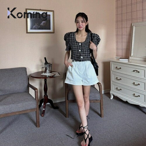 【ポイント 最大20倍 lスーパーSALE】ピンタックロールアップショートパンツ-shorts【LAGIRL】【Koming】 韓国ファッション レディースファッション ショートパンツ デイリー リラックスした着心地 ベーシックなカラー カジュアル 伸縮性のサムネイル