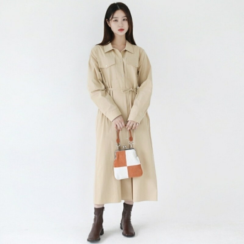 ロングシャツワンピース【66GIRLS】 【Koming】 レディースファッション 韓国ファッション 春コーデ 秋 ワンピース シャツワンピース ガーリッシュ 長袖 シンプル ロング丈 体型カバー コットン100% おしゃれ プチプラ