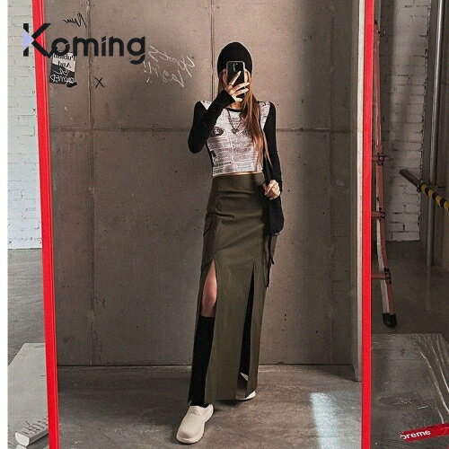 49658 フロントスリットマキシスカート【LAGIRL】【Koming】 韓国ファッション レディースファッション..