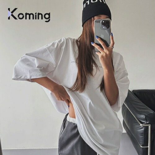 ＼割引クーポン配布中／49618 ハーフスリーブルーズTシャツ【LAGIRL】【Koming】 韓国ファッション レディースファッション 半袖Tシャツ 男女共用Tシャツ オーバーフィットTシャツ MVS生地 ボクシーフィットTシャツ バストレタリングのサムネイル