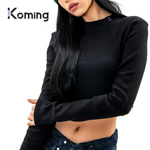 CROP MOCK NECK SLIM TOP [BLACK]【RUNNINGHIGH】 【Koming】 韓国ファッション レディースファッションのサムネイル