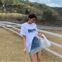 【ポイントUP★割引クーポン配布中】PUNCTUALロゴハーフスリーブTシャツ【LAGIRL】【Koming】 韓国ファッション レディースファッション 半袖Tシャツ ボクシーなフィット 体型カバー カップルルック ユニークレタリング おしゃれなポイント 母の日