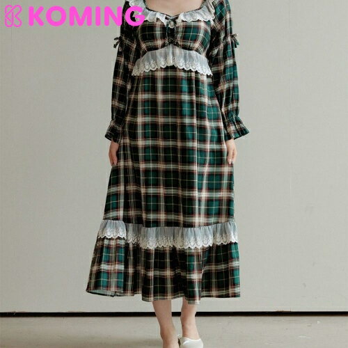 配色チェック レース ワンピース パジャマ  ファッション 韓国ファッション レディースファッション 母の日