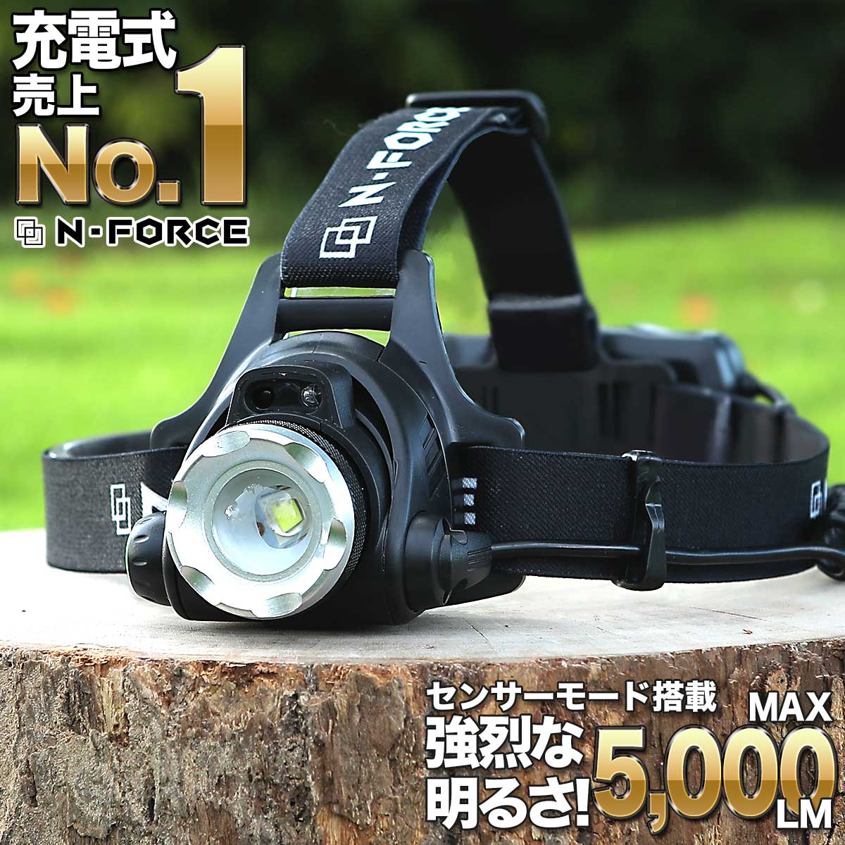 ヘッドライト 充電式ヘッドライト センサー点灯 電池付属 ヘッドランプ LED　釣り 登山 アウトドア 作業灯 軽量 長時間