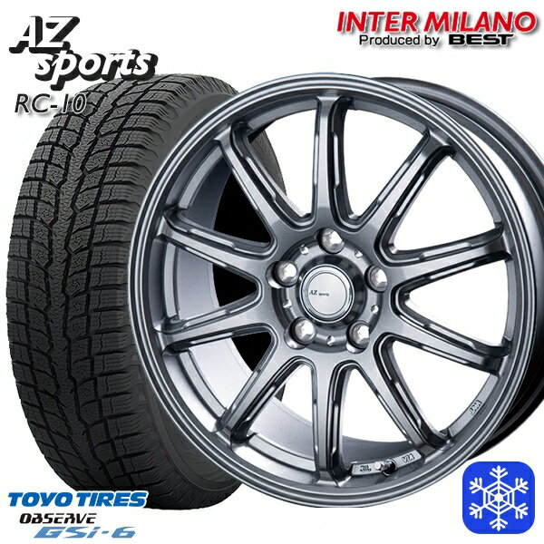 スタッドレスタイヤホイール4本セット 225/65R17 ハリアー RAV4 2022〜2023年製 トーヨー オブザーブ GSi-6 インターミラノ AZ-Sports RC10 シルバー 17インチ 7.0J 5H114.3