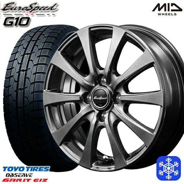 スタッドレスタイヤホイール4本セット 185/60R15 ヤリス ヴィッツ 2022〜2023年製 トーヨー ガリット ギズ MID ユーロスピード G10 メタリックグレー 15インチ 5.5J 4H100