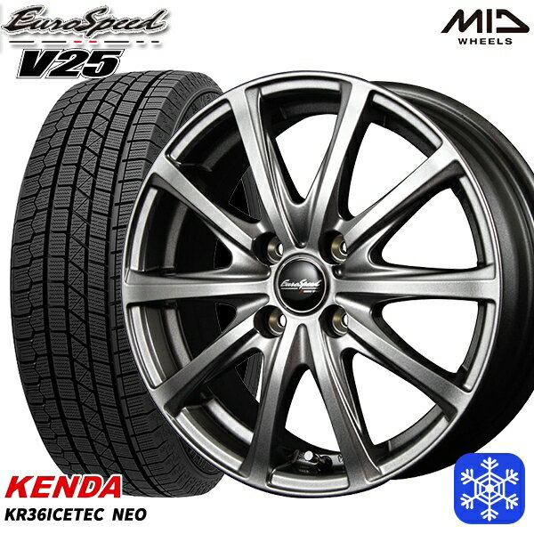 スタッドレスタイヤホイール4本セット 185/55R16 フィットシャトル 2024〜2025年製 ケンダ アイステックネオ KR36 MID V25 メタリックグレー 16インチ 6.0J 4H100