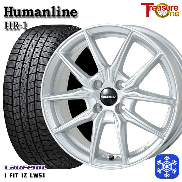 スタッドレスタイヤホイール4本セット 185/55R15 ノート マーチ デミオ 2022年製 ラウフェン LW51 トレジャーワン ヒューマンライン HR1 シルバー 15インチ 5.5J 4H100