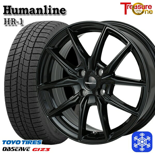 スタッドレスタイヤホイール4本セット 165/55R15 N-BOX タント 2024年製 トーヨー オブザーブ ギズ3 トレジャーワン ヒューマンライン HR1 ブラック 15インチ 4.5J 4H100