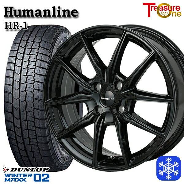 スタッドレスタイヤホイール4本セット 165/55R14 モコ ルークス 数量限定 2020〜2022年製 ダンロップ ウィンターマックス WM02 トレジャーワン ヒューマンライン HR1 ブラック 14インチ 4.5J 4H100