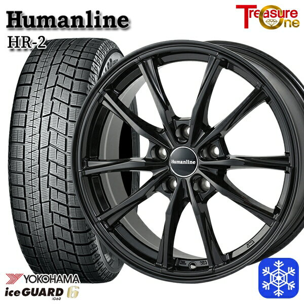 スタッドレスタイヤホイール4本セット 195/60R16 ウィッシュ イスト 2023年製 ヨコハマ アイスガード IG60 トレジャーワン ヒューマンライン HR2 ブラック 16インチ 6.5J 5H100