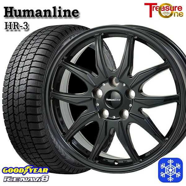 スタッドレスタイヤホイール4本セット 205/55R16 アクセラ リーフ 数量限定 2022年製 グッドイヤー アイスナビ8 トレジャーワン ヒューマンライン HR3 ブラック 16インチ 6.5J 5H114.3