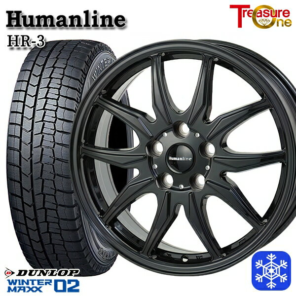 スタッドレスタイヤホイール4本セット 205/55R16 94T アクセラ リーフ 2023年製 ダンロップ ウィンターマックス WM02 ■ トレジャーワン ヒューマンライン HR3 ブラック 16インチ 6.5J 5H114.3