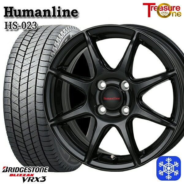 スタッドレスタイヤホイール4本セット 145/80R13 モコ タント ミラ ムーヴ 2022〜2023年製 ブリヂストン ブリザック VRX3 トレジャーワン ヒューマンライン HS023 ブラック 13インチ 4.0J 4H100
