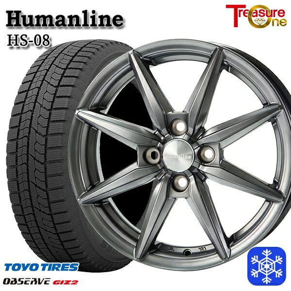 スタッドレスタイヤホイール4本セット 165/70R14 デミオ アクア スペイド 2023〜2024年製 トーヨー オブザーブ ギズ2 トレジャーワン ヒューマンライン HS08 ダークグレー 14インチ 5.5J 4H100