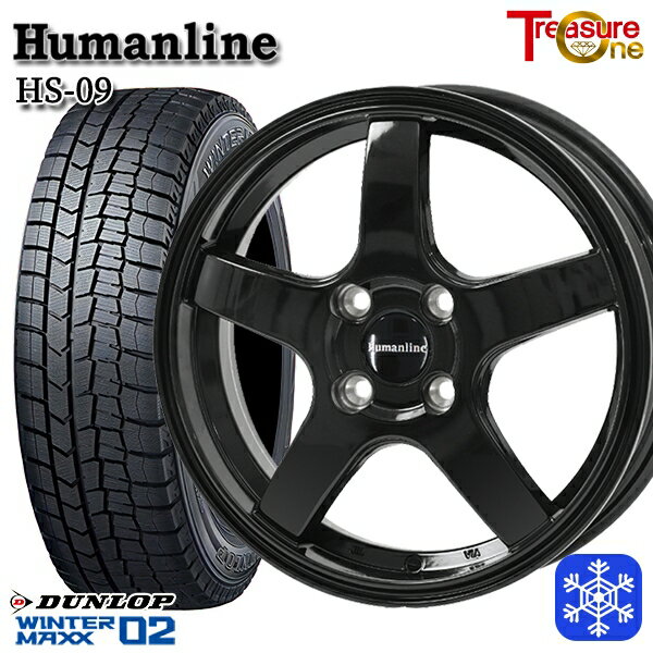 スタッドレスタイヤホイール4本セット 155/65R13 モコ ルークス 2023年製 ダンロップ ウィンターマックス WM02 トレジャーワン ヒューマンライン HS09 ブラック 13インチ 4.0J 4H100