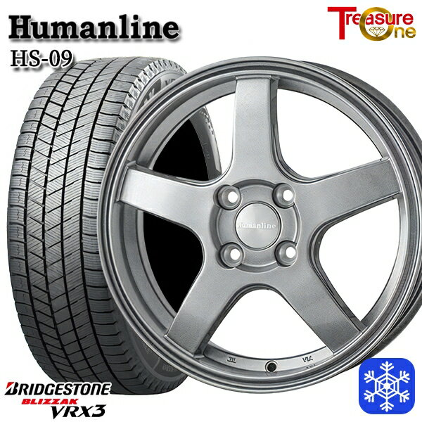 スタッドレスタイヤホイール4本セット 165/55R14 モコ ルークス 2023〜2024年製 ブリヂストン ブリザック VRX3 トレジャーワン ヒューマンライン HS09 ダークグレー 14インチ 4.5J 4H100
